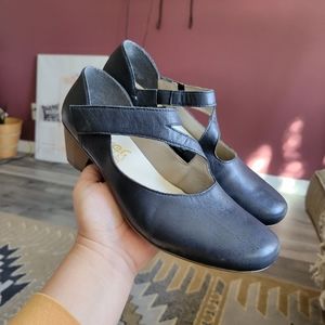 Rieker Black Leather Low Heel Maryjane Shoes